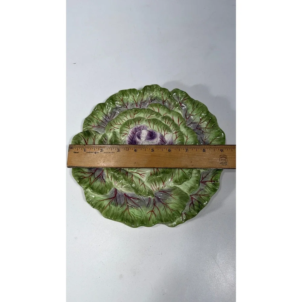 Fitz and Floyd Classics Le Marche Cabbage Leaf Plate Green Purple 9 inch Decor